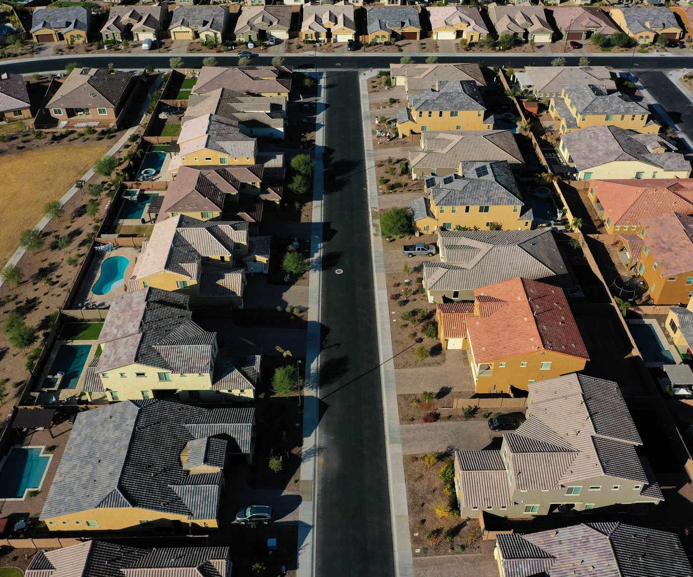 Tile roofs and backyard pools from the air